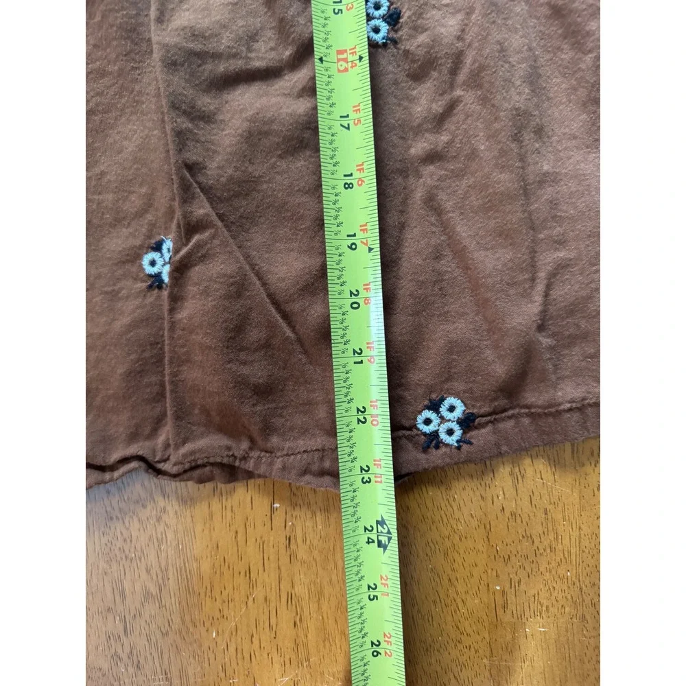 Old Navy Women Rust Brown Floral Embroidered Babydoll V-Neck Blouse Top Sz Large
